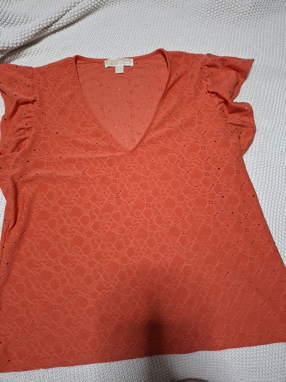 MICHAEL Michael Kors Red Eyelet V-Neck Flutter Sleeve Top